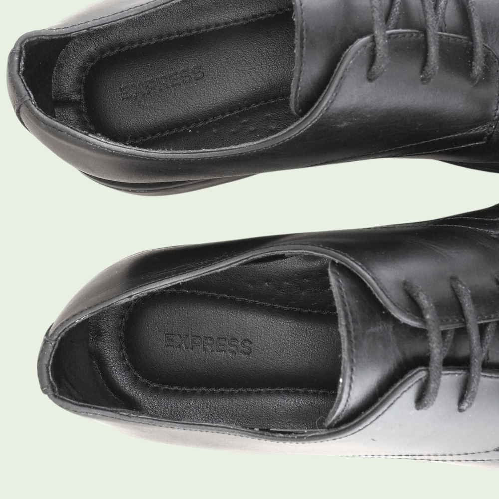 Express Mens Size 10 Black Plain Toe Derby Shoes Classic Leather Formal Dress - Picture 3 of 14